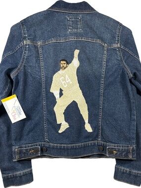 Bad Bunny Custom-Embroidered on Blue Denim Distressed Jacket, Women's size S